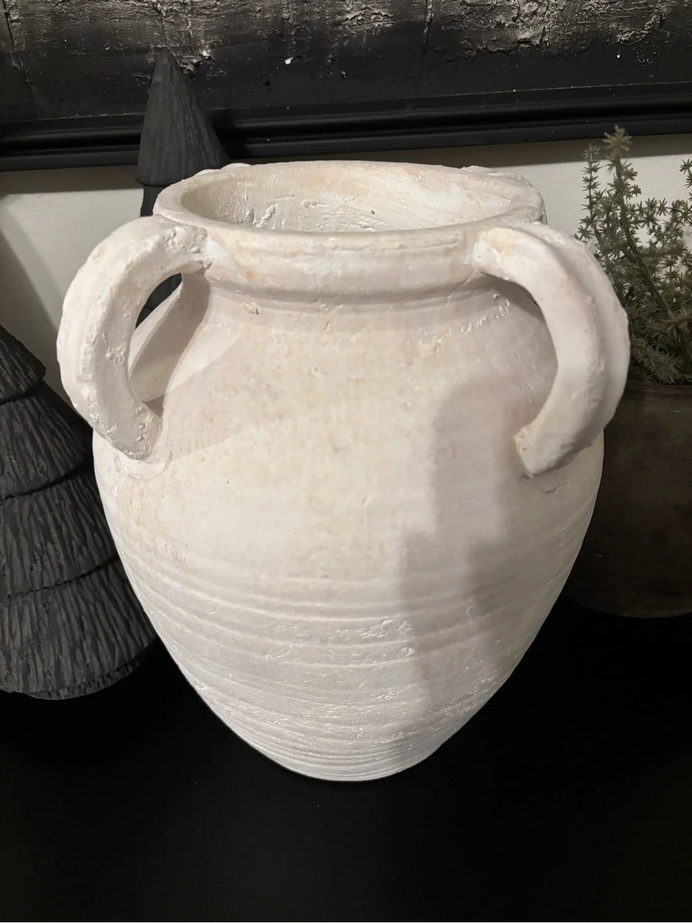Neutral White Vintage Style Four Handle Ribbed Decorative Vase-Large
